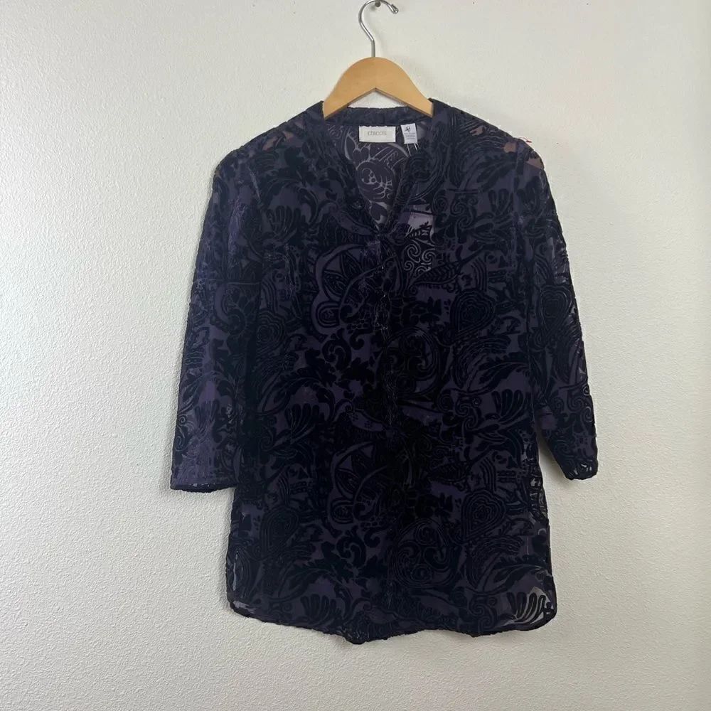 Chico's Women's Purple Velvet Burnout
Tunic Semi Sheer Size 0